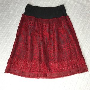 Red Black Lace Skirt with Slimming Yolk at Waist S